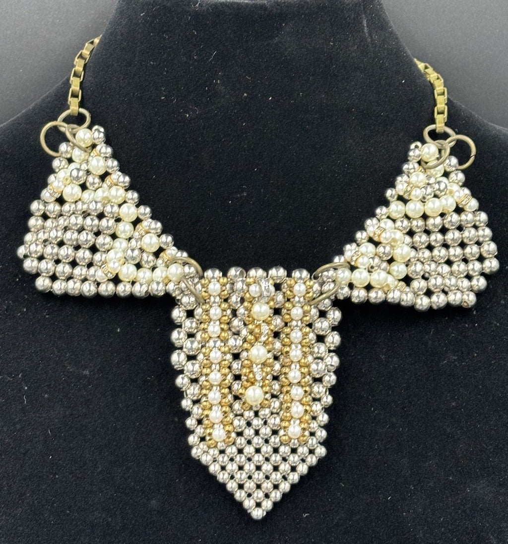 Anthropologie Pam Hiran Pearl Bib Necklace Vintage Collar Statement Beaded