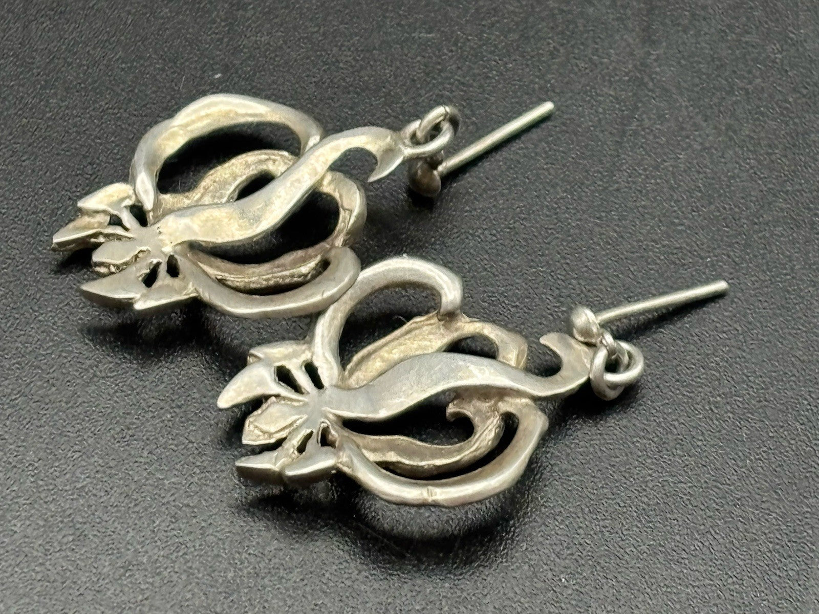 Vintage Sterling Silver Art Nouveau Style Floral Drop Earrings