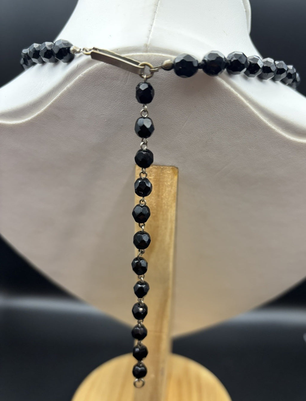Vintage Austrian Black Faceted Glass Bead Necklace Rhinestone 49cm Elegant