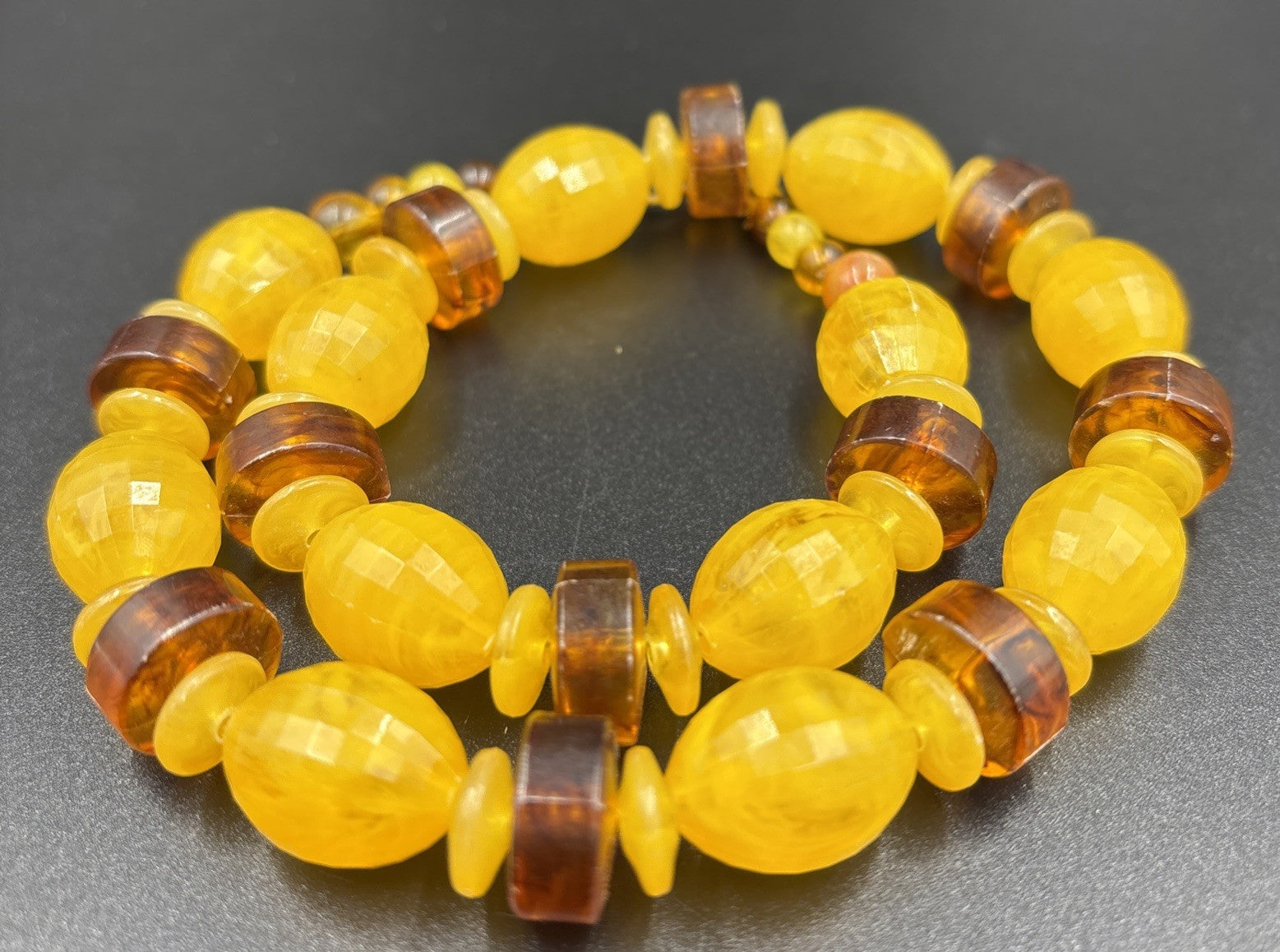 Vintage Amber Style Bead Necklace Resin or Bakelite Silver Hook