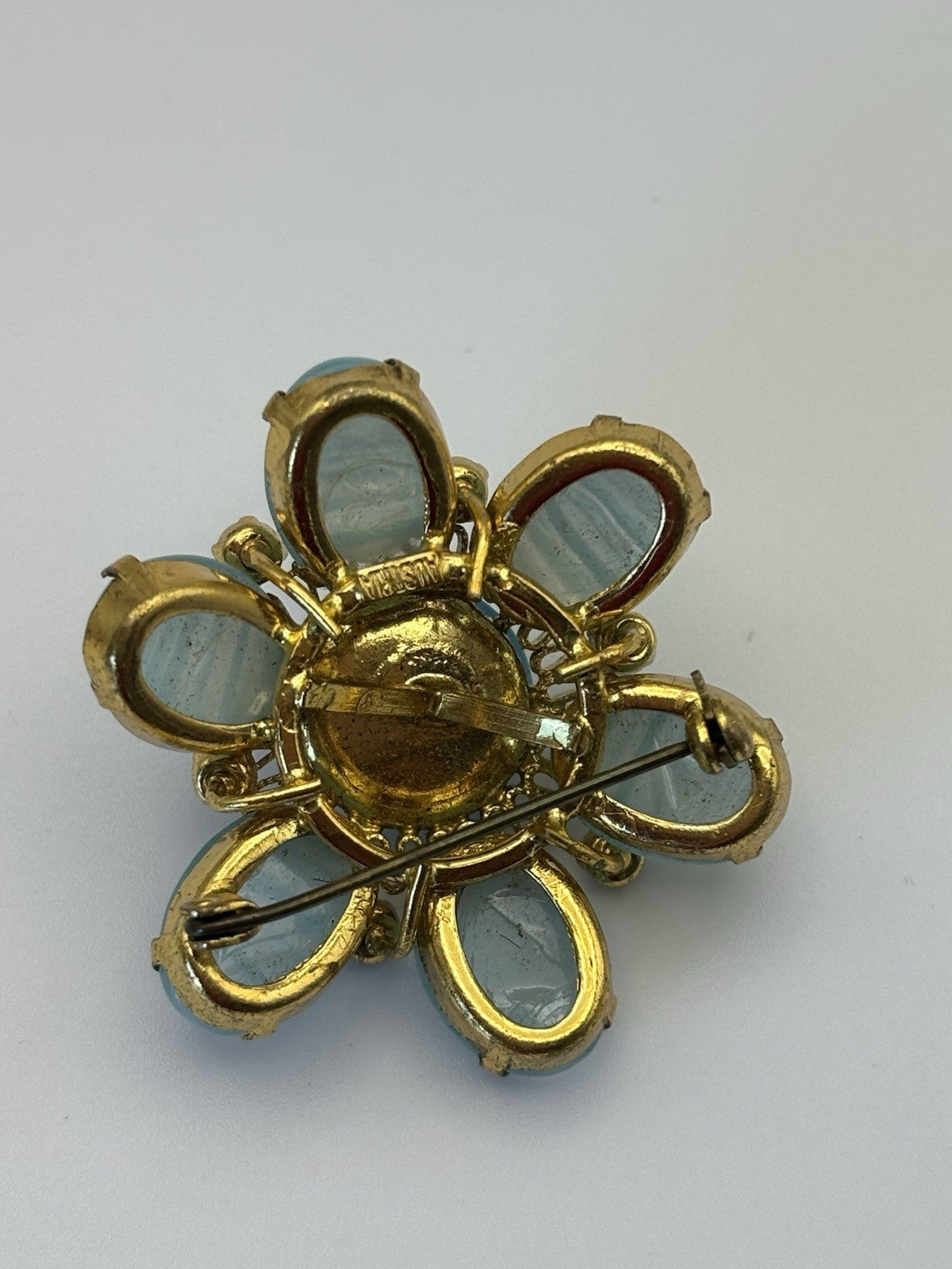 Vintage 1950s Vintage AUSTRIA Moonglow Glass Flower Brooch Signed