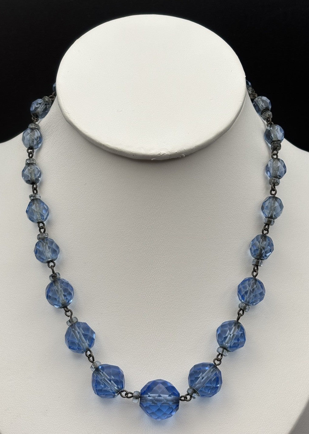 Vintage Blue Glass Bead Necklace Cloisonne Bracelet Set Faceted Czech Style