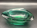 Vintage Emerald Green Art Glass Ashtray Dish Mid Century Modern Heavy
