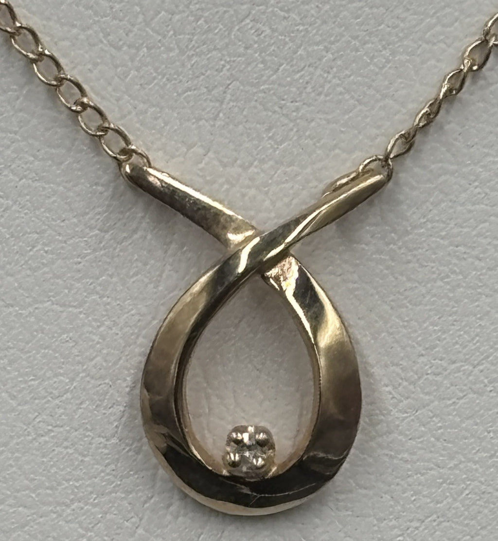 Vintage 9ct Gold Diamond Infinity Pendant Sterling Silver Chain