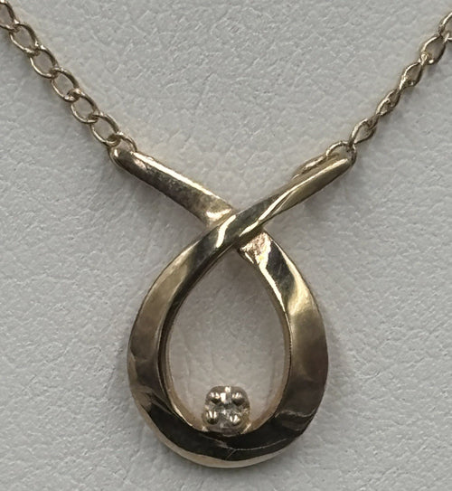 Vintage 9ct gold diamond infinity pendant necklace sterling silver chain hallmarked