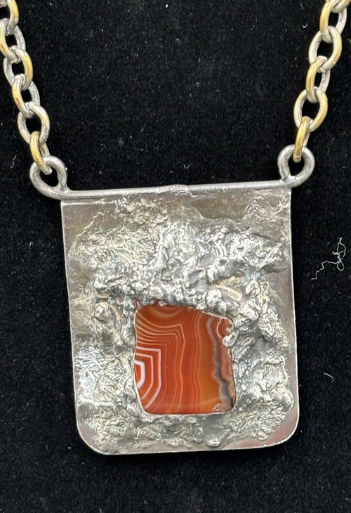 Wiggers Denmark signed sterling silver agate pendant necklace Scandinavian modernist