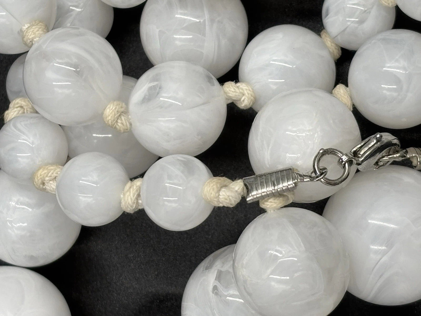 Vintage White Lucite Necklace Swirled Moonglow UV Reactive Beads