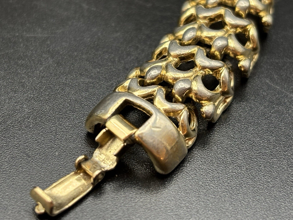 Vintage Oscar de la Renta Wide Bracelet Gold Tone Chain Link Couture 19cm