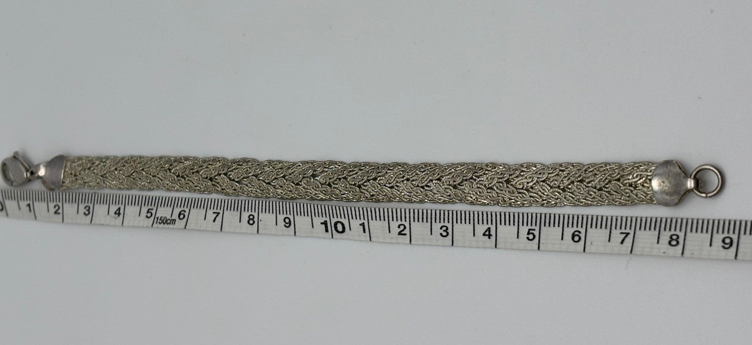 Vintage Monet Silver Tone Braided Mesh Chain Bracelet Signed Designer Jewelry