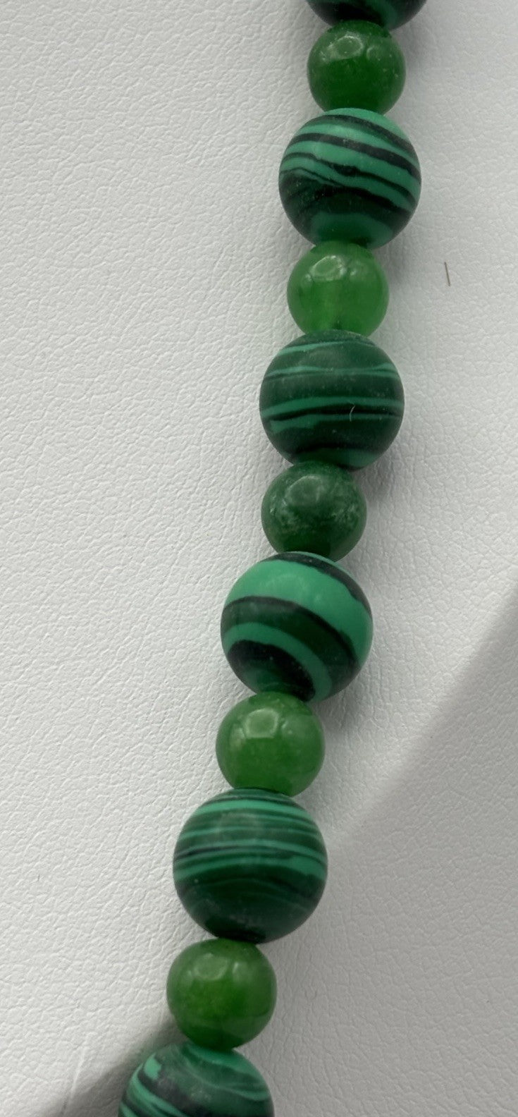 Vintage Malachite Bead Necklace with Carved Jade Dragon Pendant & Accents
