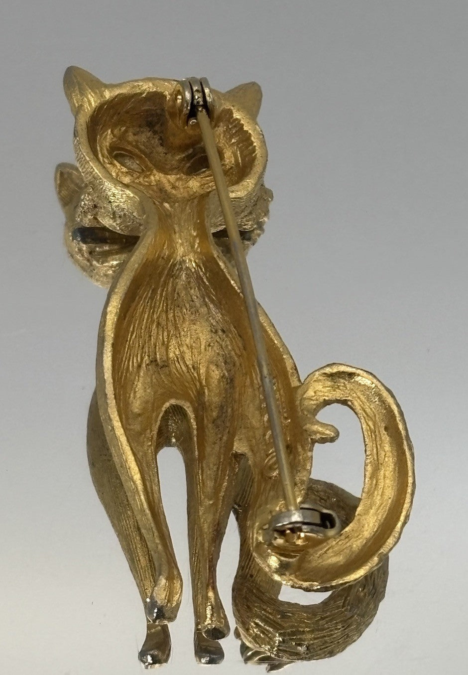 Vintage B.S.K Cat Brooch Gold Tone Figural Kitty Pin 1950s Signed