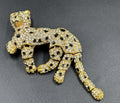 Vintage Articulated Leopard Brooch Gold Tone Rhinestone Panther