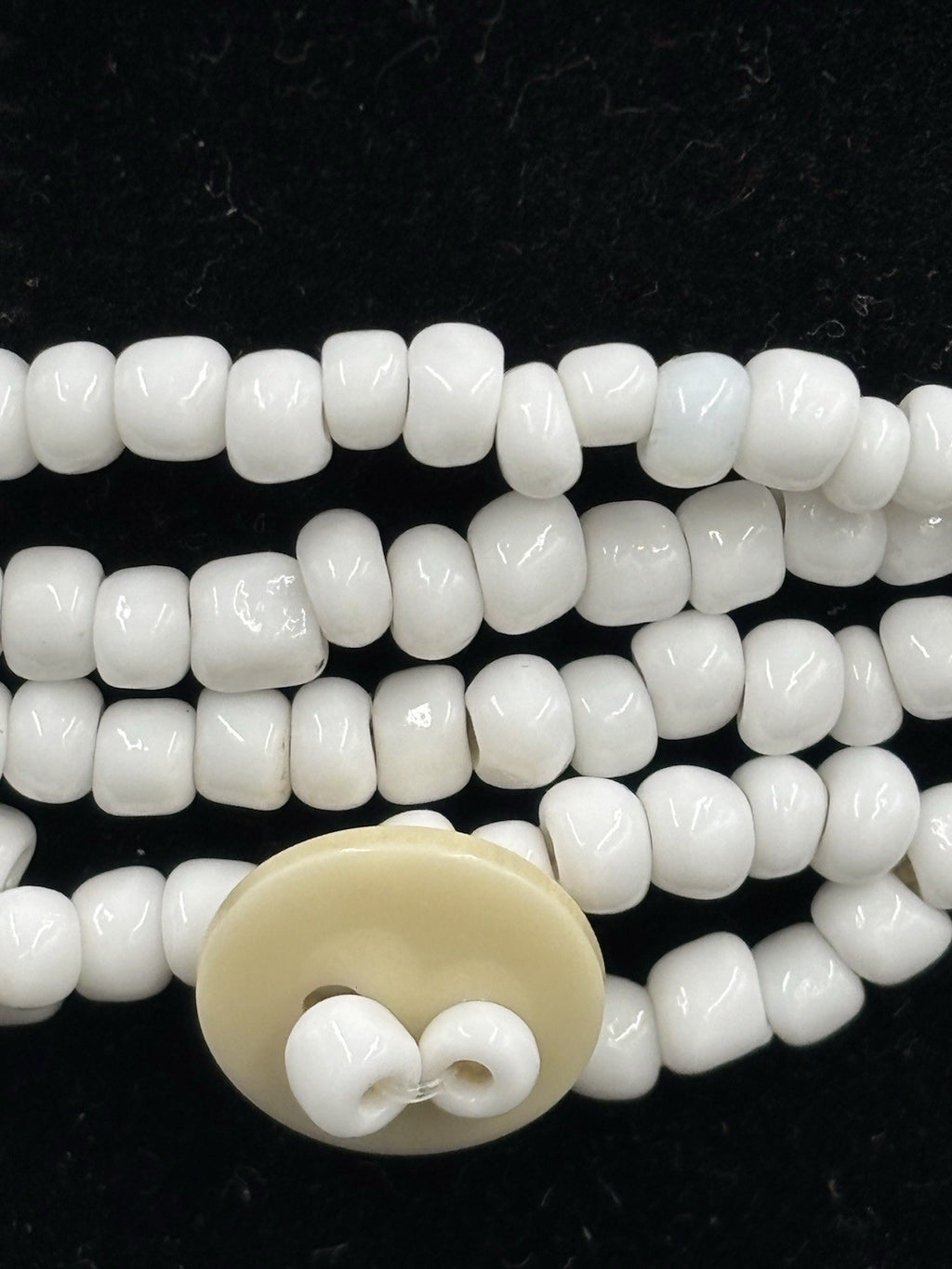 Vintage White Glass Seed Bead Necklace Multi Strand 122cm Button Clasp