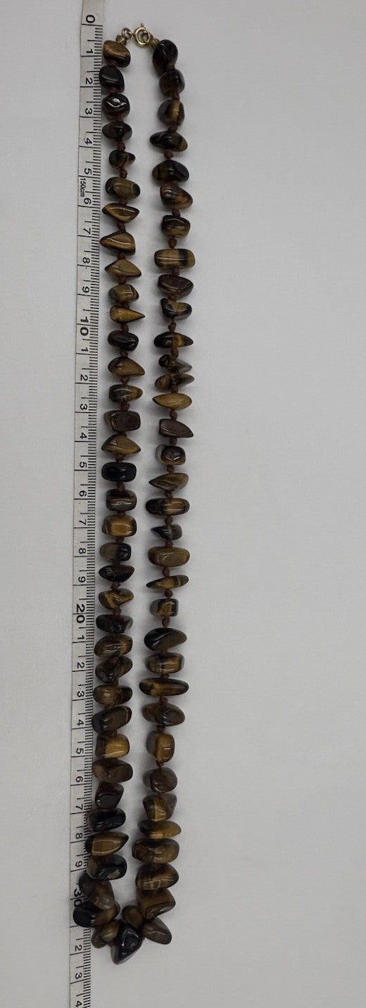Vintage Tiger Eye Nugget Necklace Hand Knotted Natural Gemstone