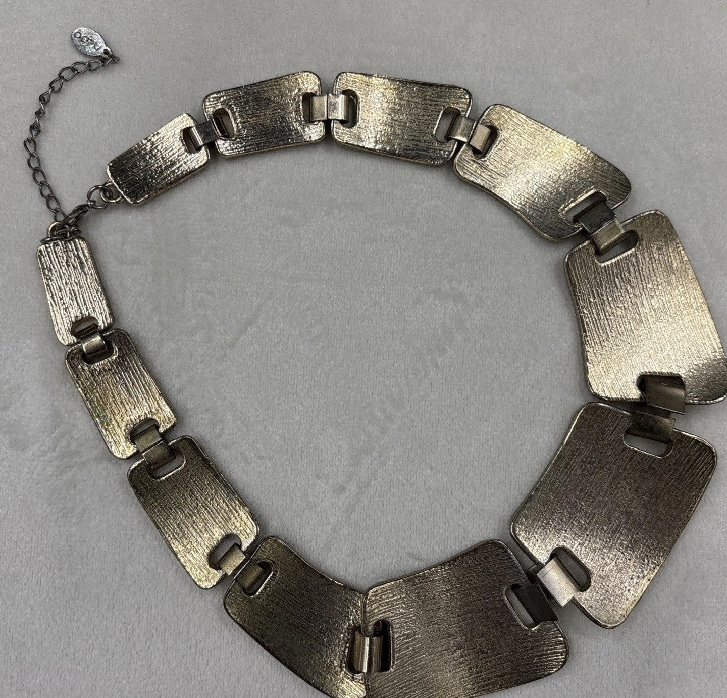 Vtg Aldo Statement Necklace Collar Faux Crocodile Print. Gold Tone