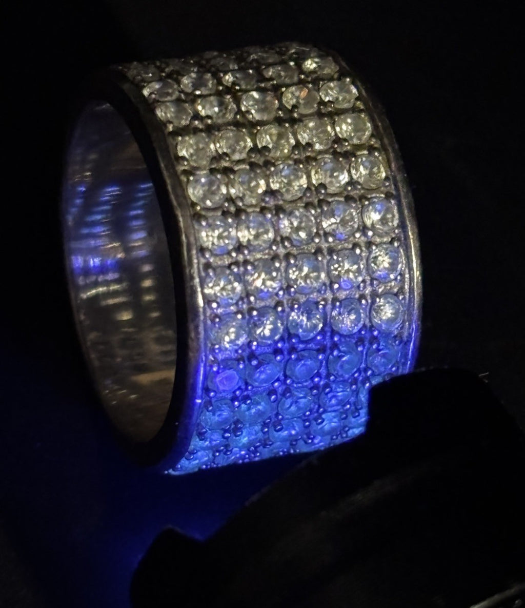 ESSE 925 Sterling Silver Pave CZ Mens Wide Band Statement Ring Size 10.5