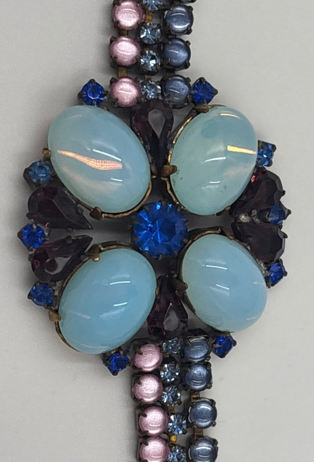 Husár D Vintage Opal Glass Rhinestone Bracelet Floral Czech Designer Jewelry