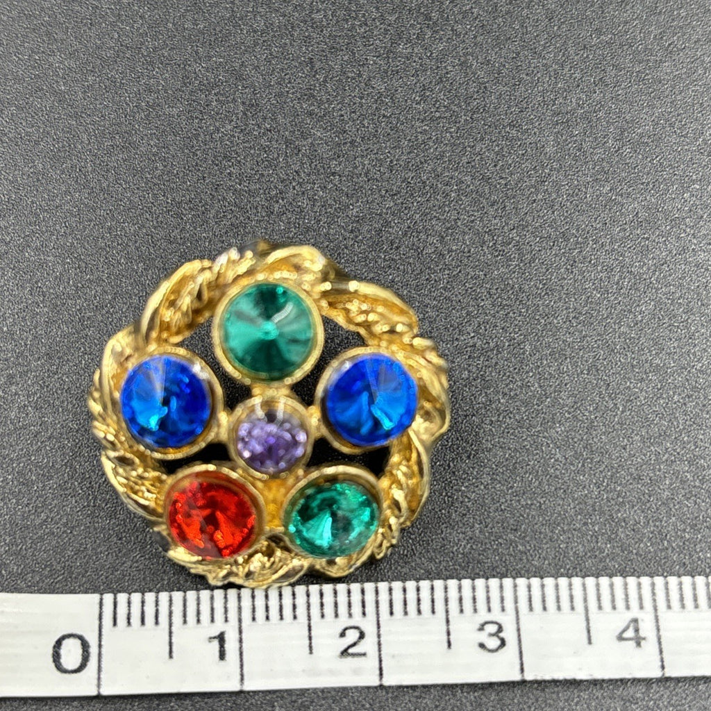Vintage Mogul Style Pierced Earrings Gold Tone Colourful Glass Rhinestone