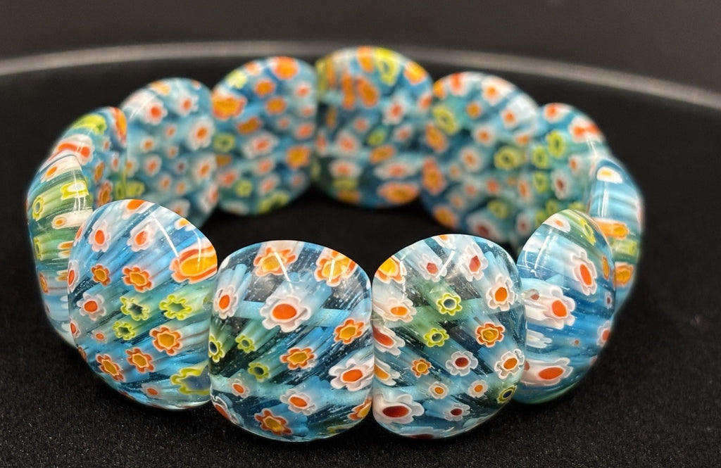 Vtg Murano Venetian MilleFiore  -12Tiles Art Glass Links Bracelet Blue