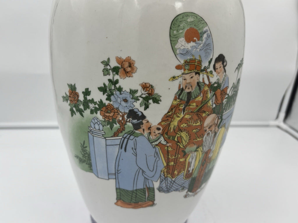 Large Vintage Chinese Porcelain Vase Crane Pine Landscape Hand Painted