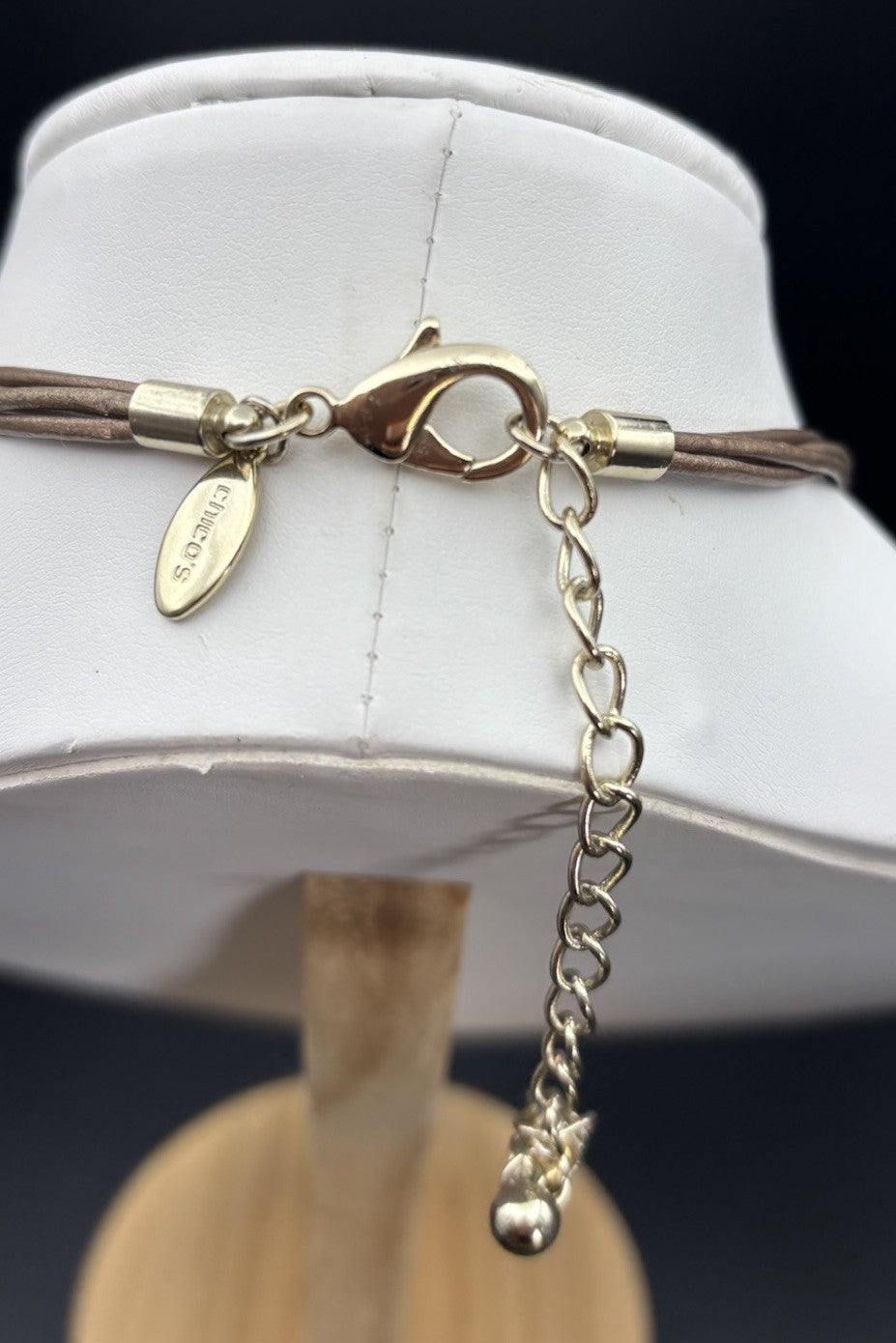 Chico’s Gold Tone Sculptural Bead Leather Cord Necklace Statement