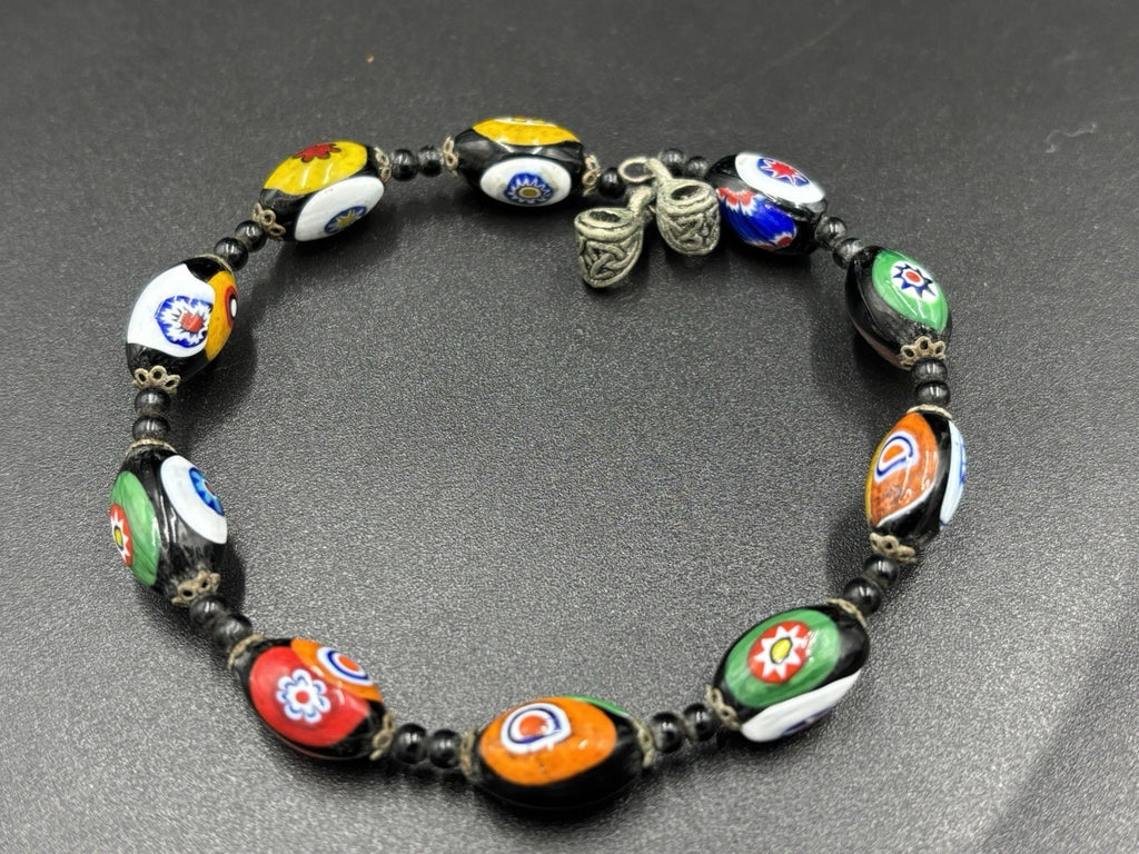 Vintage Murano Millefiori Glass Bead Necklace & Bracelet Set Venetian 1950s