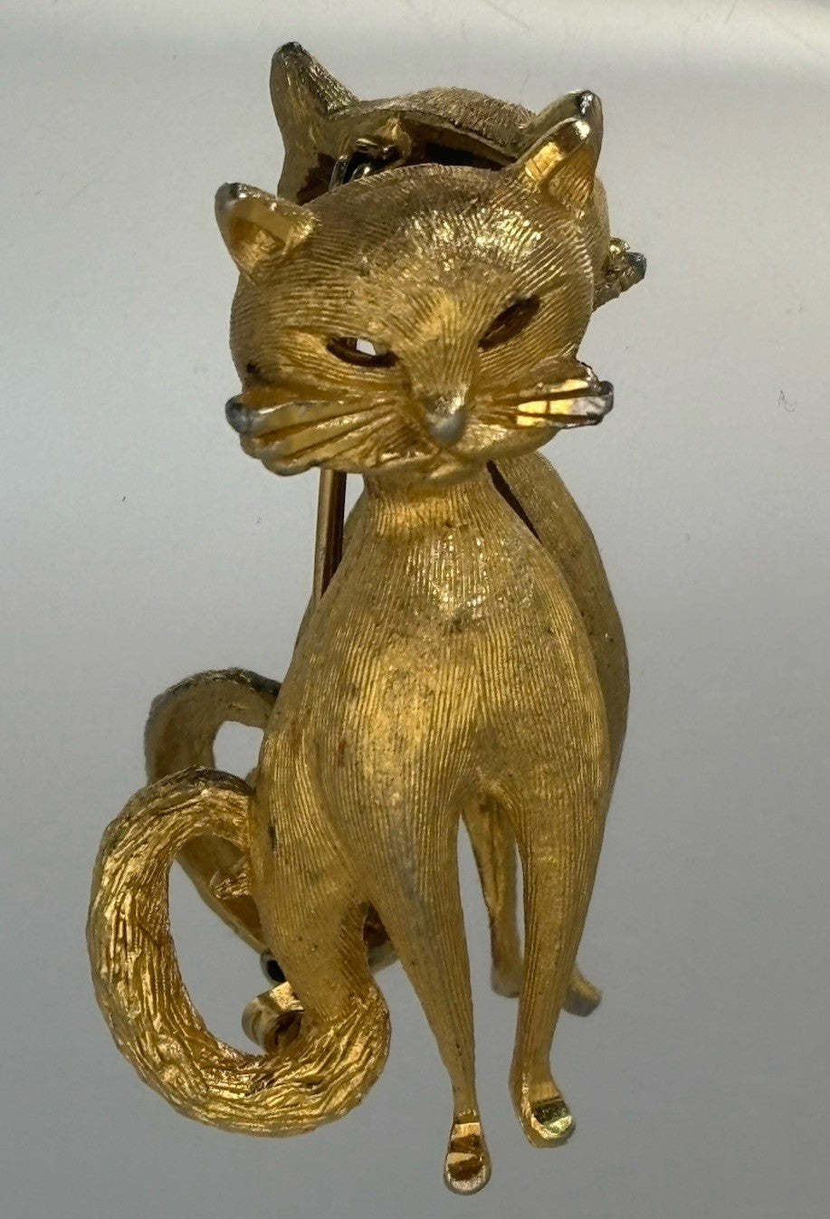 Vintage B.S.K Cat Brooch Gold Tone Figural Kitty Pin 1950s Signed