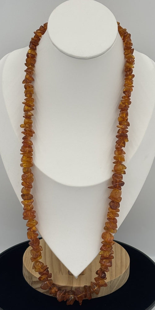 Vintage natural Baltic amber necklace polished cognac nugget beads 46g 66cm