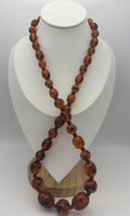 Vintage Lucite Faux Amber Bead Necklace 76cm Mid Century Swirled Resin Jewelry