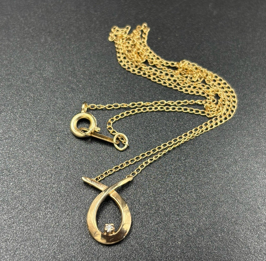 Vintage 9ct Gold Diamond Infinity Pendant Sterling Silver Chain