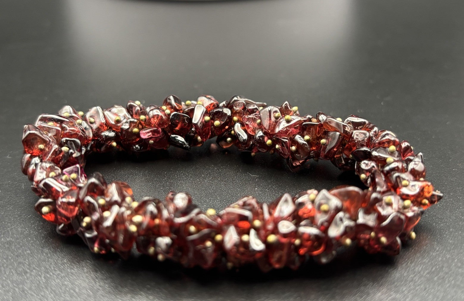 Natural Garnet Chip Stretch Bracelet Deep Red Gemstone Cluster Vintage