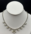 Vintage Rhinestone Necklace Silver Tone Marquise Drop Elegant Mid Century