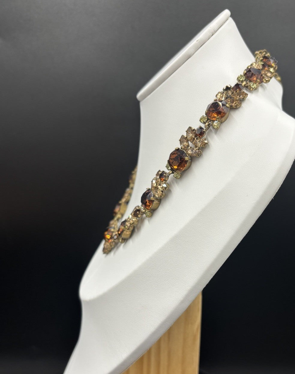 Rare Signed Austria Crystal Choker Necklace Amber Champagne Green Vintage