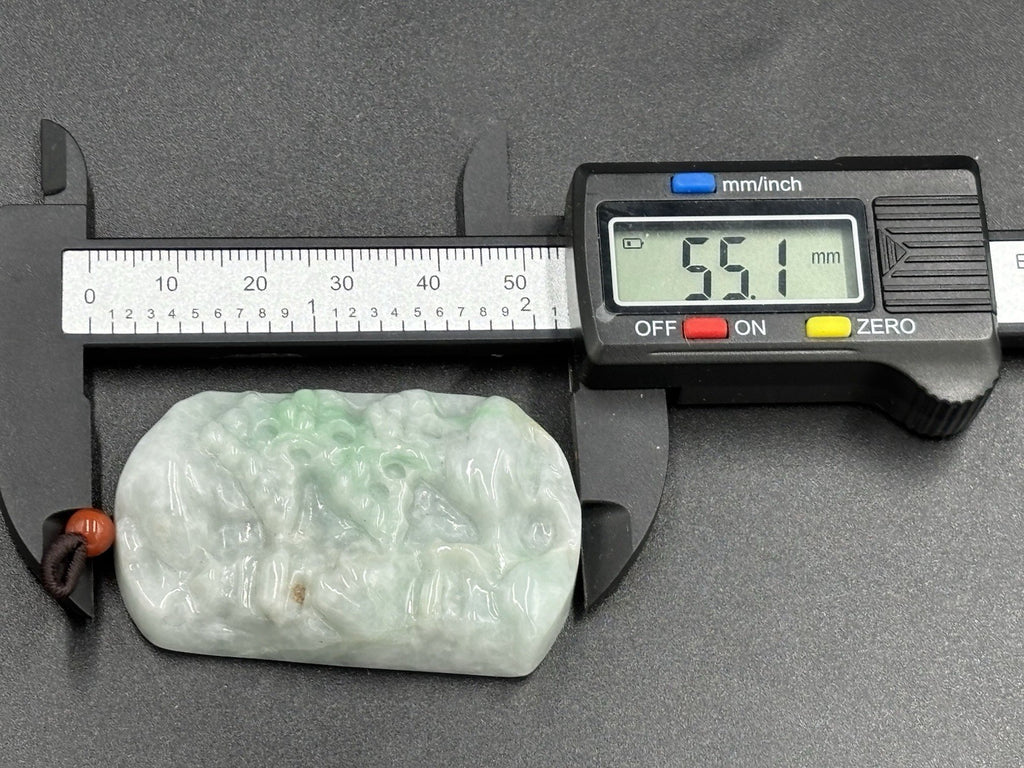 Natural Jadeite Jade Pendant Translucent Apple Green Landscape Carving 43g