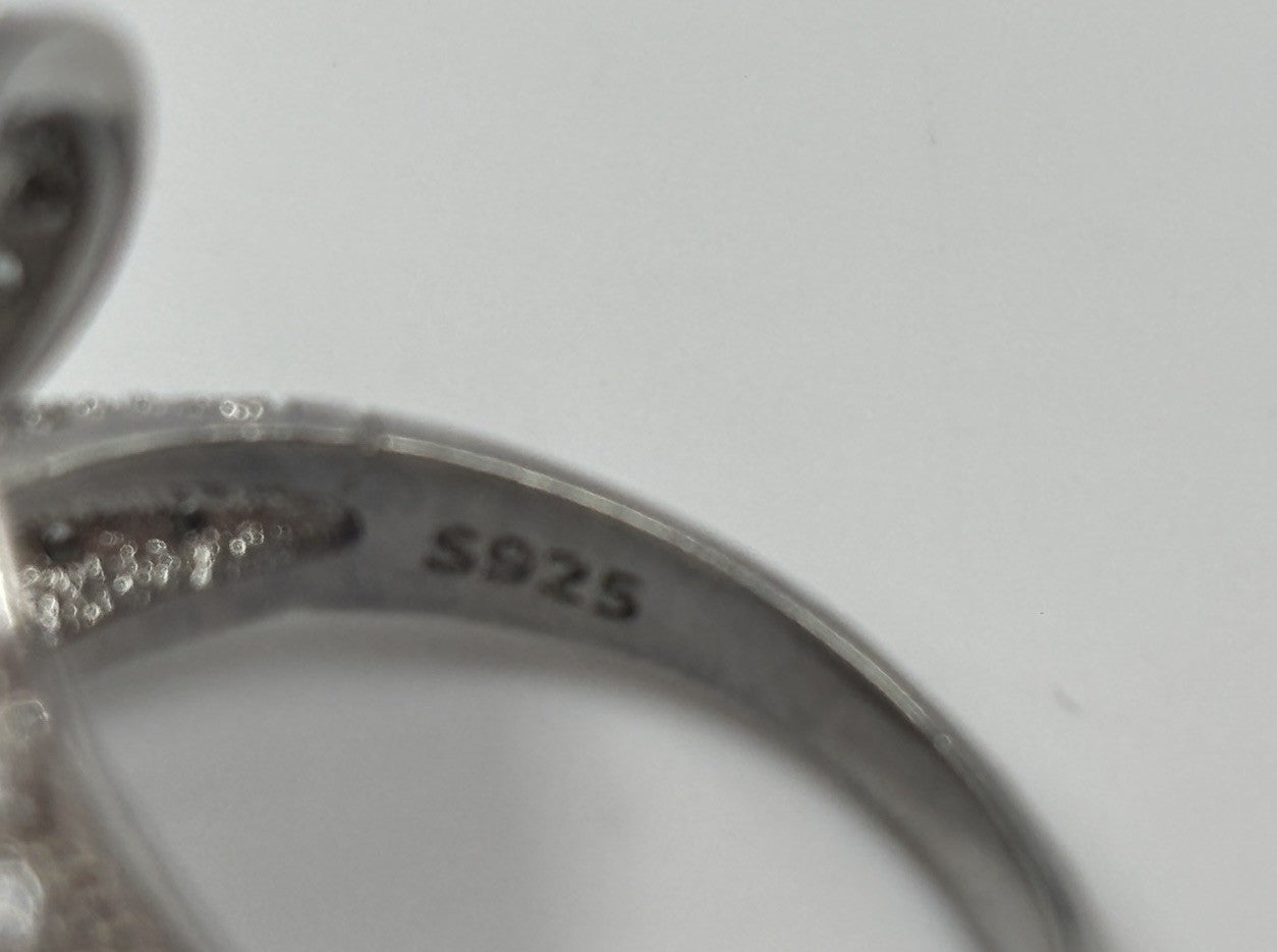 Vintage Style Stamped S925 Silver Ruby CZ Pavé Cocktail Ring US 9¼