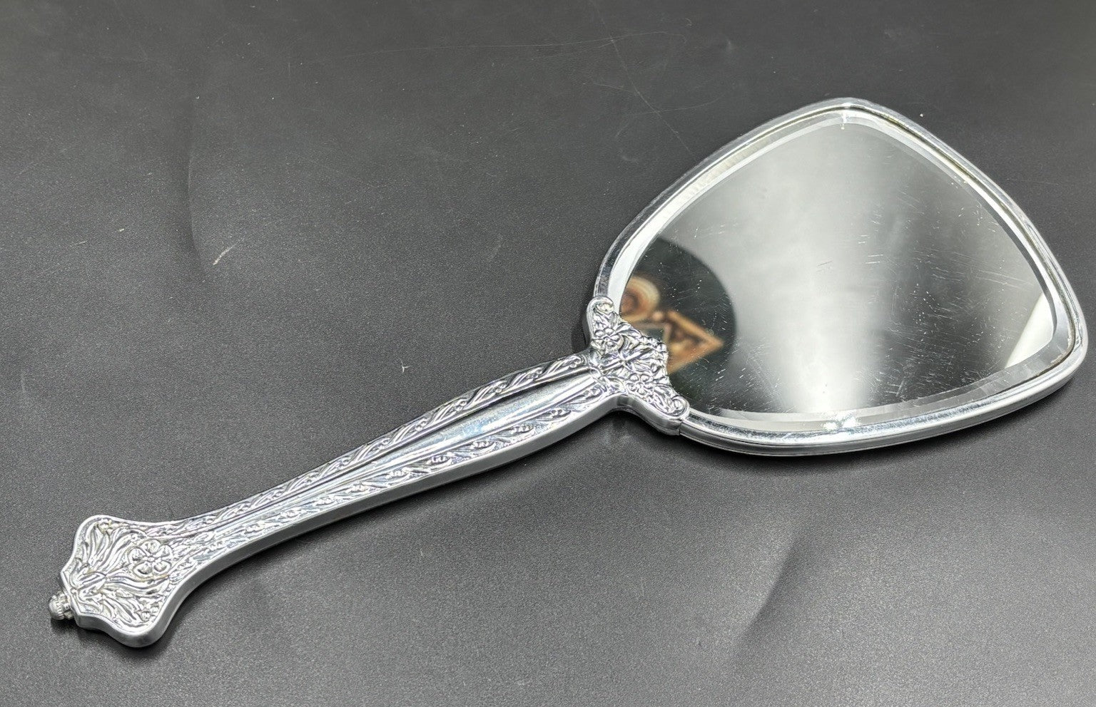 Vintage Vanity Brush & Hand Mirror Set Floral Silver Tone Mid Century