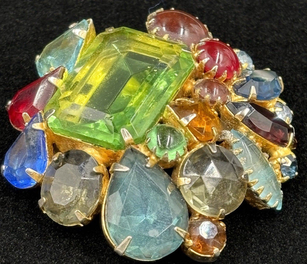 Vintage Luxury Glass Brooch Fruit Salad Cabochons Designer Style