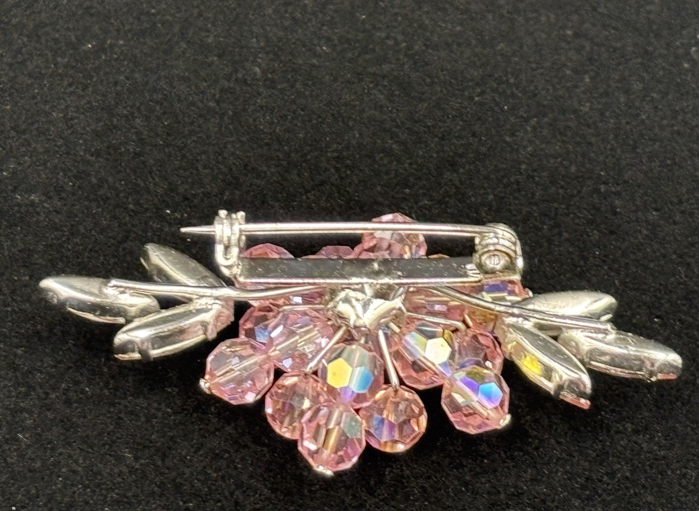 Vintage 1950s Pink Aurora Borealis Rhinestone Floral Brooch