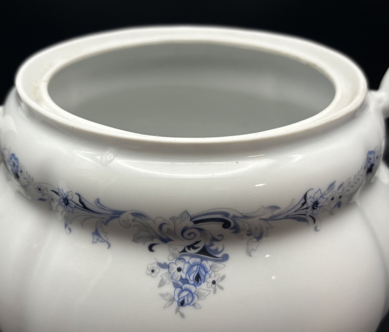 Bogucice Poland Porcelain Lidded Tureen Blue Floral Gold Gilt Rose Lid