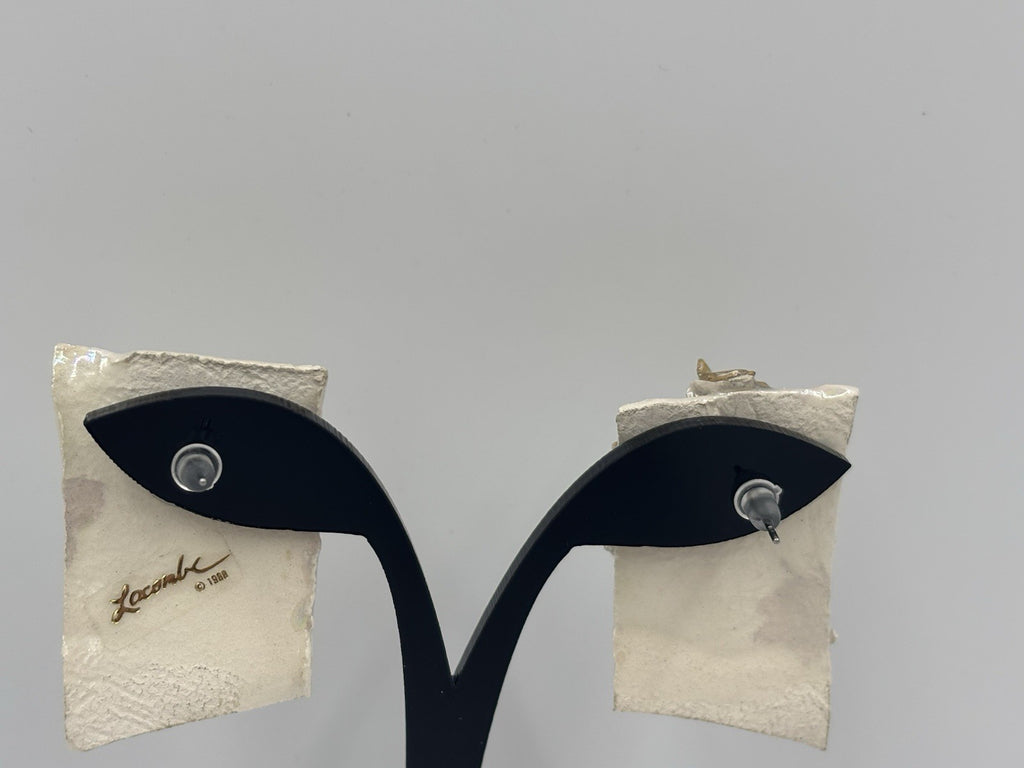 Vintage 1988 Lacombe Signed Ceramic Earrings Gold Luster Postmodern Statement