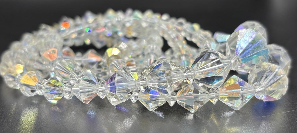 Vtg Double Strand Sparkling Aurora Borealis AB Glass Crystal Necklace & Earrings