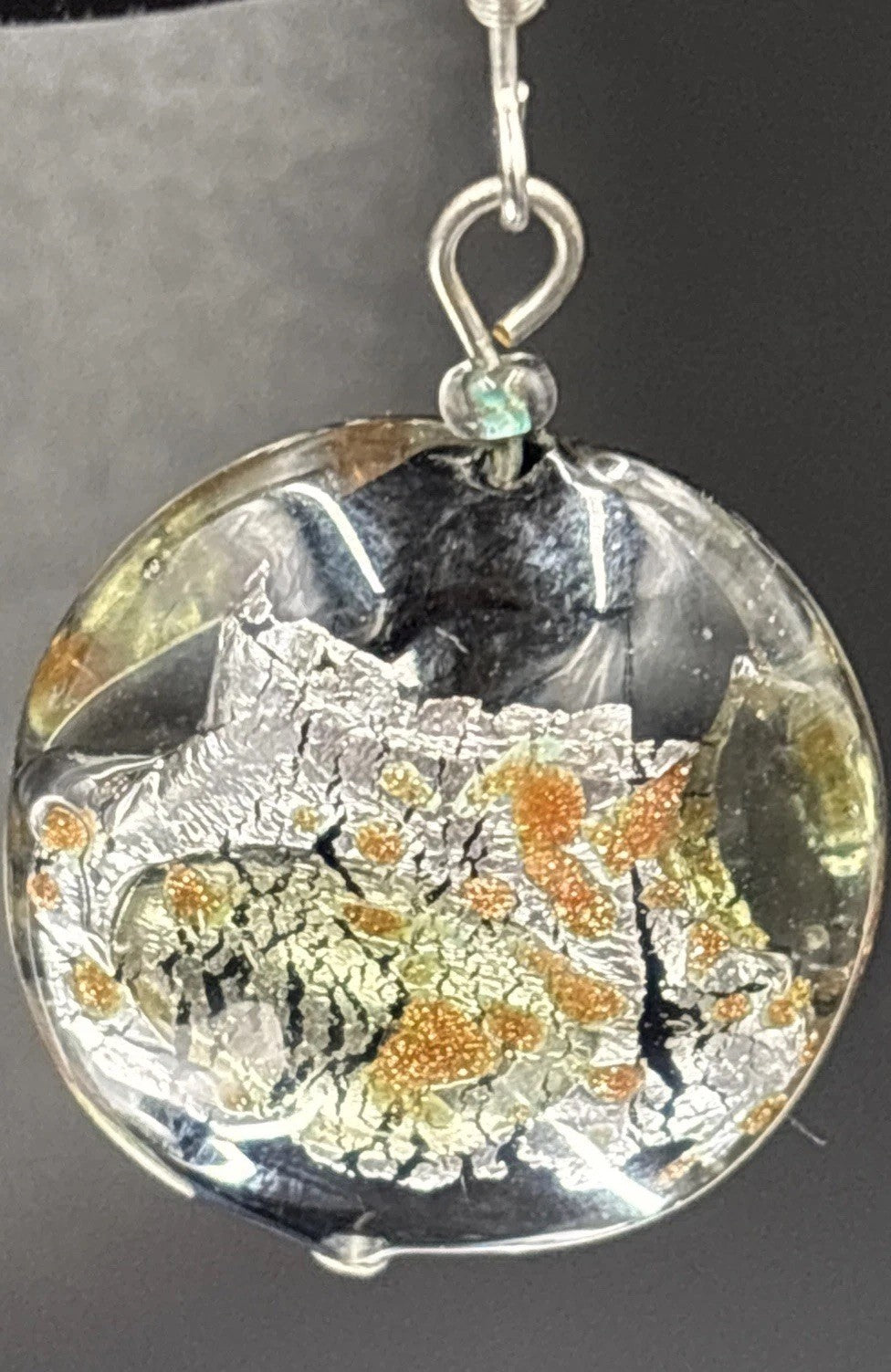 Vintage Murano Style Glass Earrings – Foil Art Glass Dangle Disc Beads”