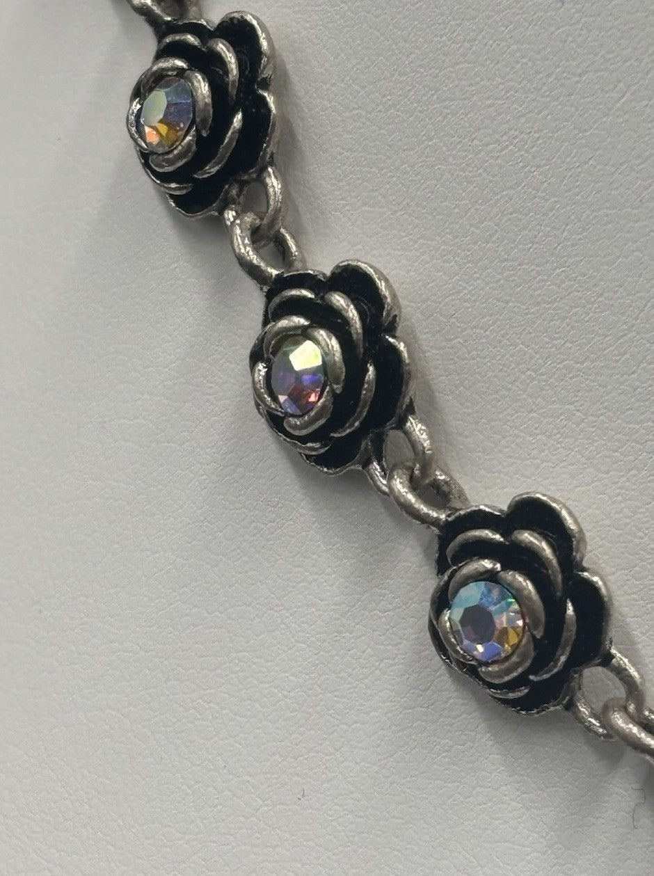 Premier Designs AB Rose Necklace Black Enamel Sparkle, Vintage Glam