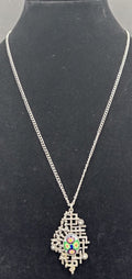 Vtg Millefiori Caning Art Glass Pendant Silver Plated, & Silver Tone Necklace