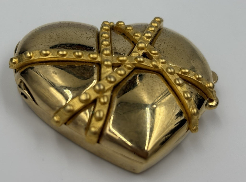 Vintage Estée Lauder Heart Solid Perfume Compact Gold Tone Signed