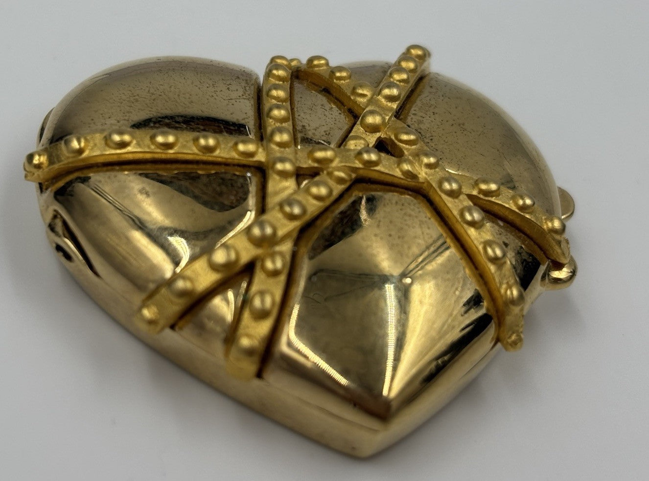 Vintage Estée Lauder Heart Solid Perfume Compact Gold Tone Signed
