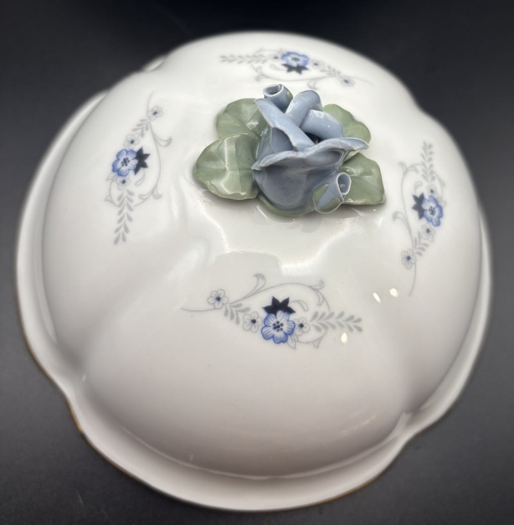 Bogucice Poland Porcelain Lidded Tureen Blue Floral Gold Gilt Rose Lid