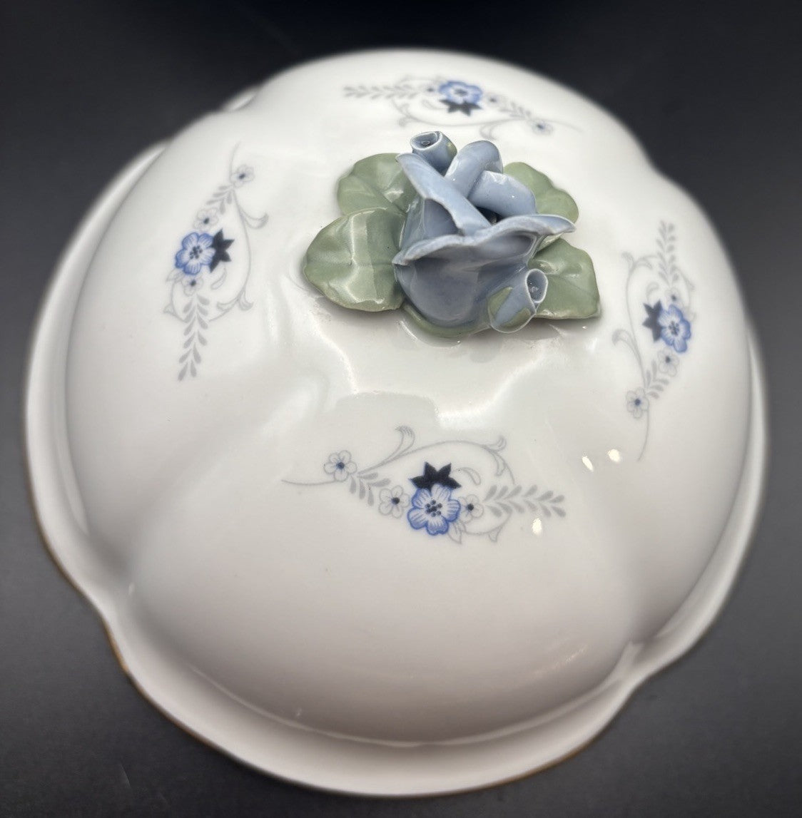 Bogucice Poland Porcelain Lidded Tureen Blue Floral Gold Gilt Rose Lid