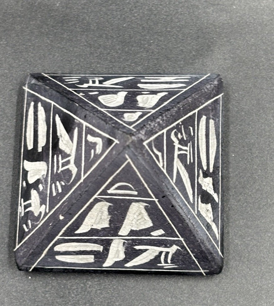 Egyptian Basalt Pyramid Hieroglyph Carved Stone Souvenir Handmade Egypt