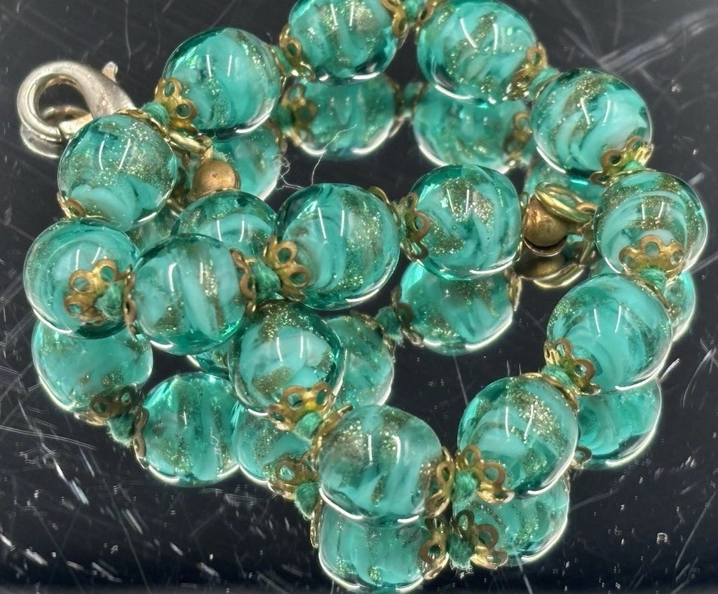 Murano Glass Bracelet Green Gold Handmade Venice Italy